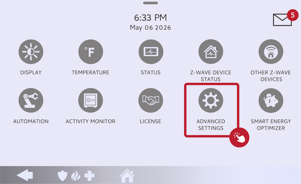 IQ Panel 5 settings page with the Advanced Settings button highlighted