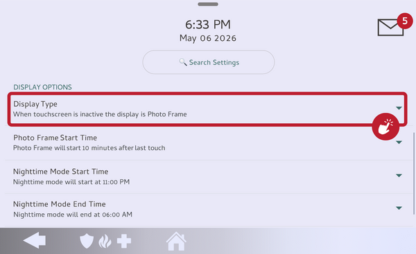 IQ Panel 5 Photo Frame Settings with the Display Type row highlighted