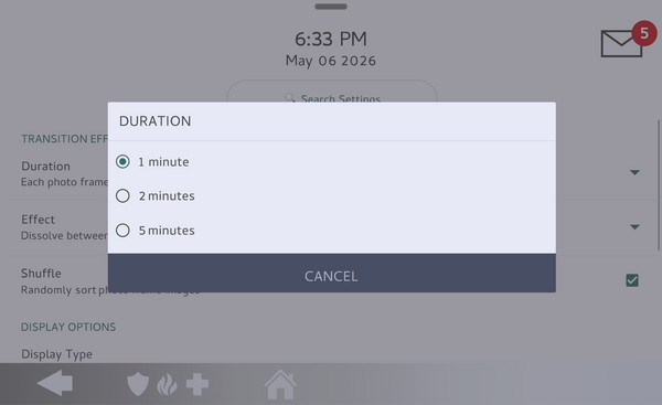 IQ Panel 5 Duration options: 1 minute, 2 minutes, 5 minutes