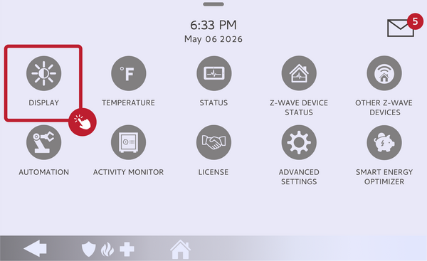 IQ Panel 5 Settings page with the Display button highlighted
