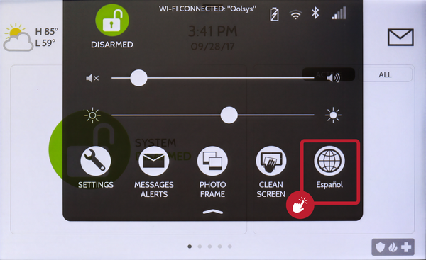 IQ Panel 5 Settings Tray with the language button highlighted