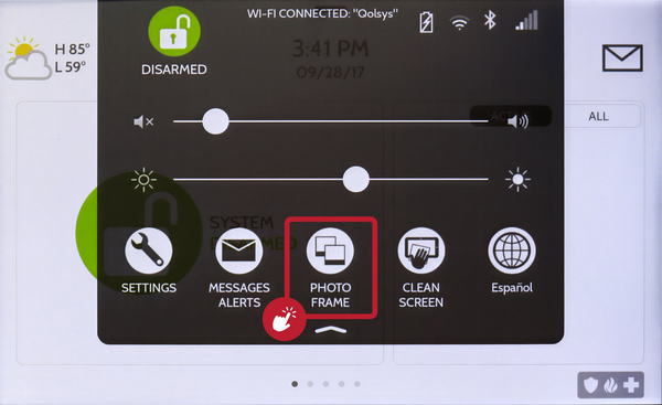 IQ Panel 5 Settings Tray with the Photo Frame button highlighted