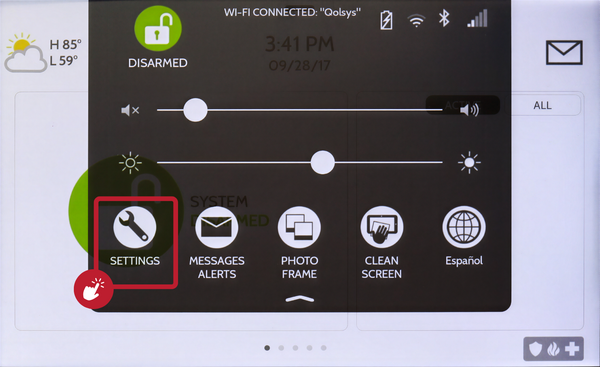 IQ Panel 5 Settings Tray with the Settings button highlighted