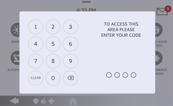 IQ5 Hub keypad for entering the Installer Code