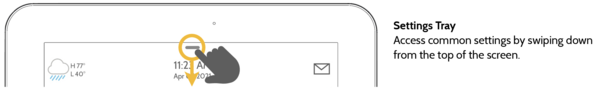 IQ5 Hub Settings Tray opened by swiping down from the top of the screen